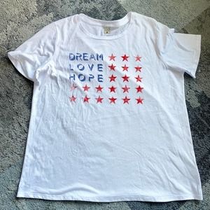 Life Elsewhere LE White T-Shirt Dream Love Hope Graphic Tee Short Sleeve Top